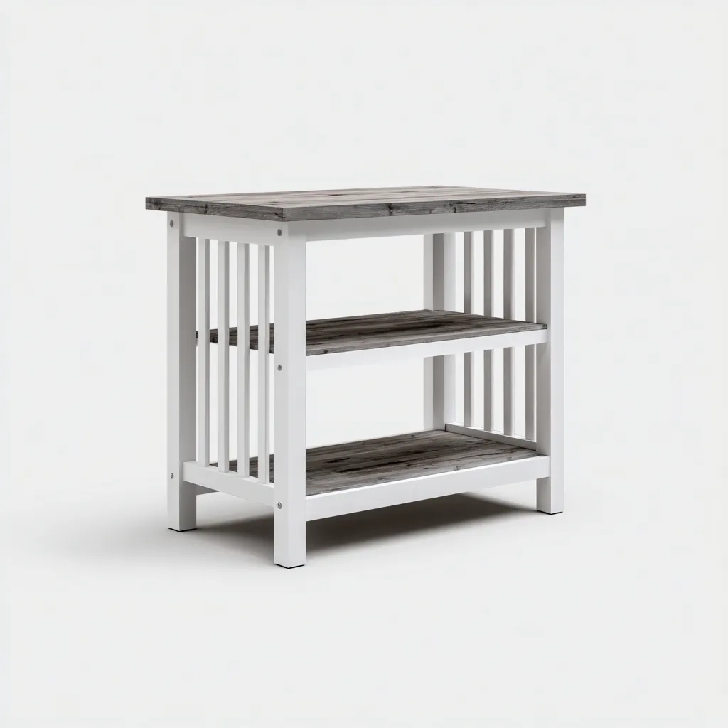 Isola da cucina-legno-metallo-108x44x86 cm-bianco-grigio-design moderno-Comfyete