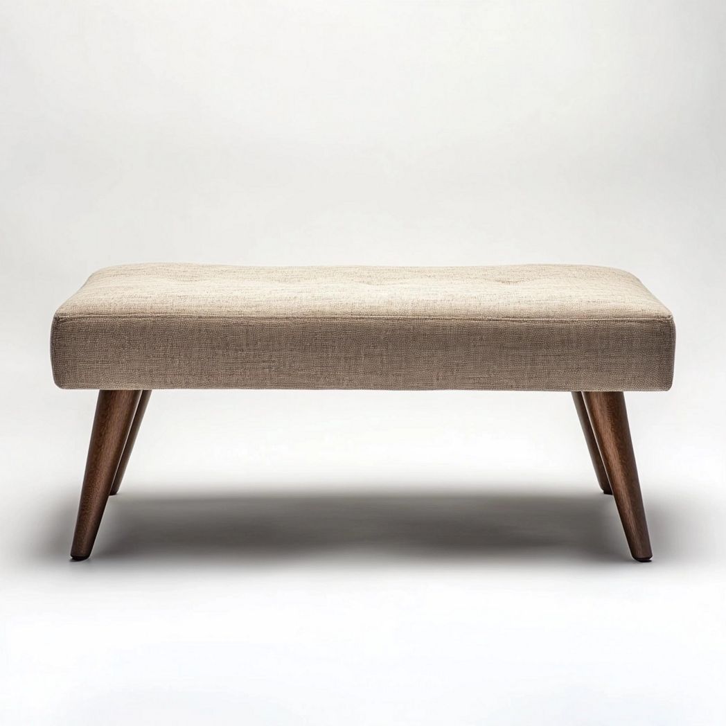 Banc Rectangulaire en Tissu Polyester Marron avec Pieds Bois Massif