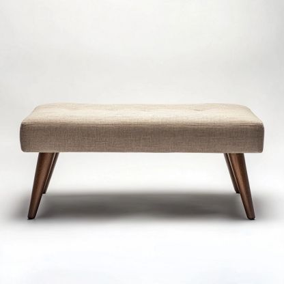 Banc Rectangulaire en Tissu Polyester Marron avec Pieds Bois Massif