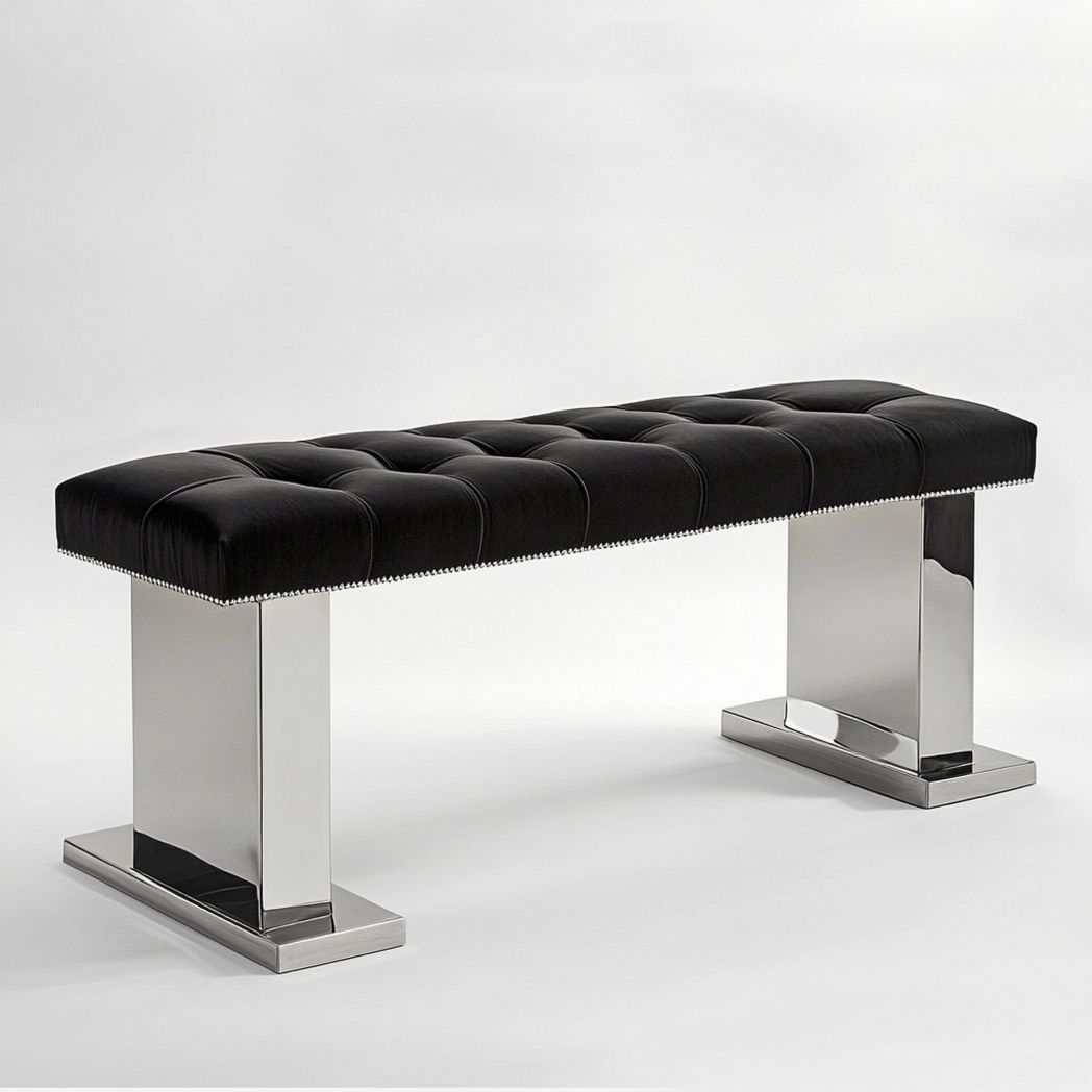 Banquette en velours et acier inoxydable Noir 160cm