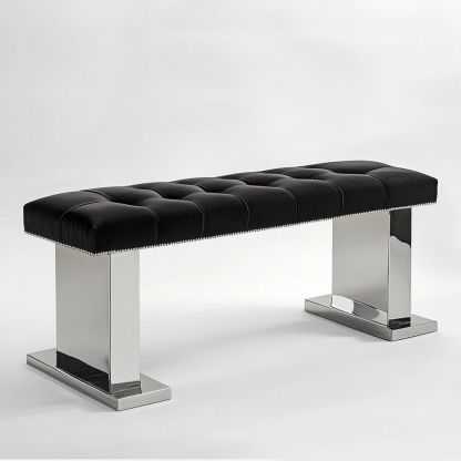 Banquette en velours et acier inoxydable Noir 160cm