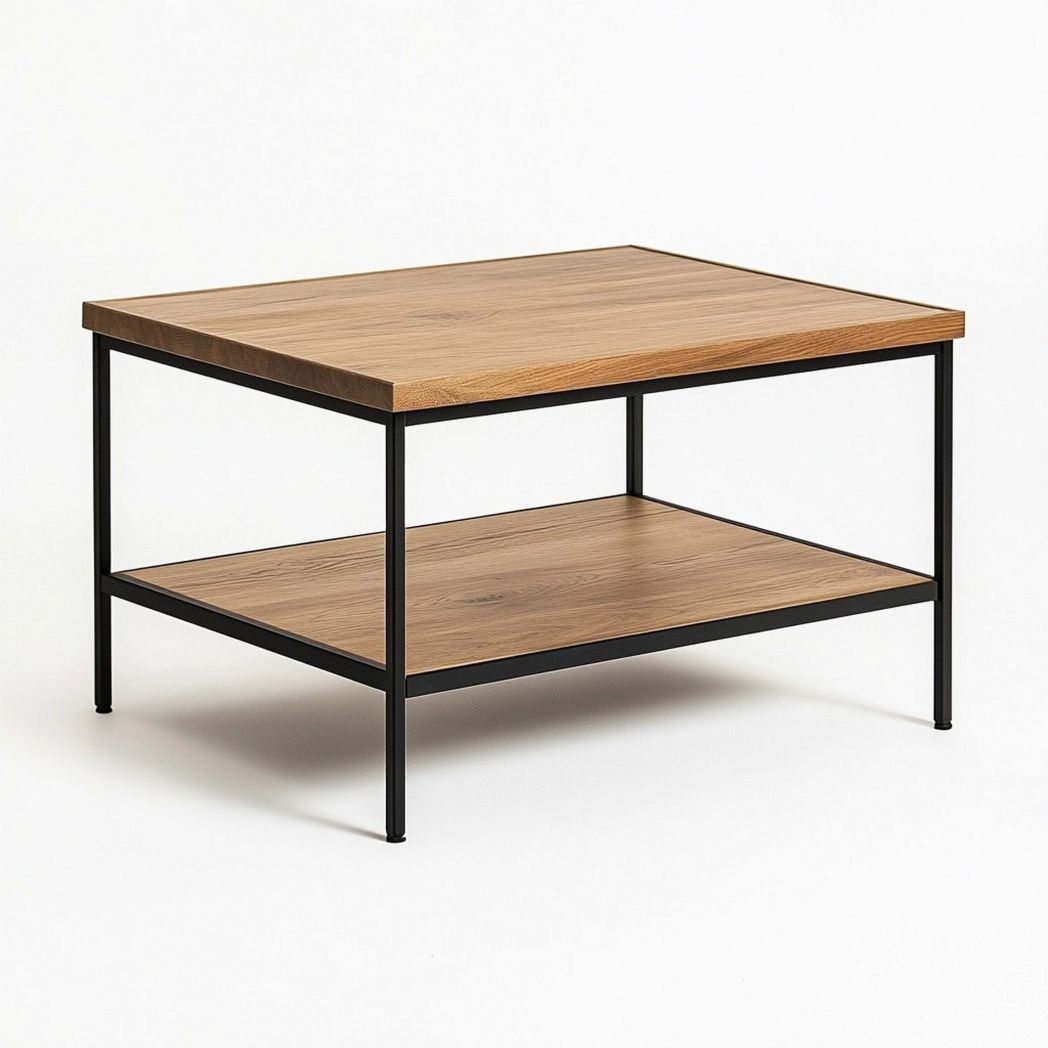 Table basse rectangulaire chêne/acier noir 80x50x40cm