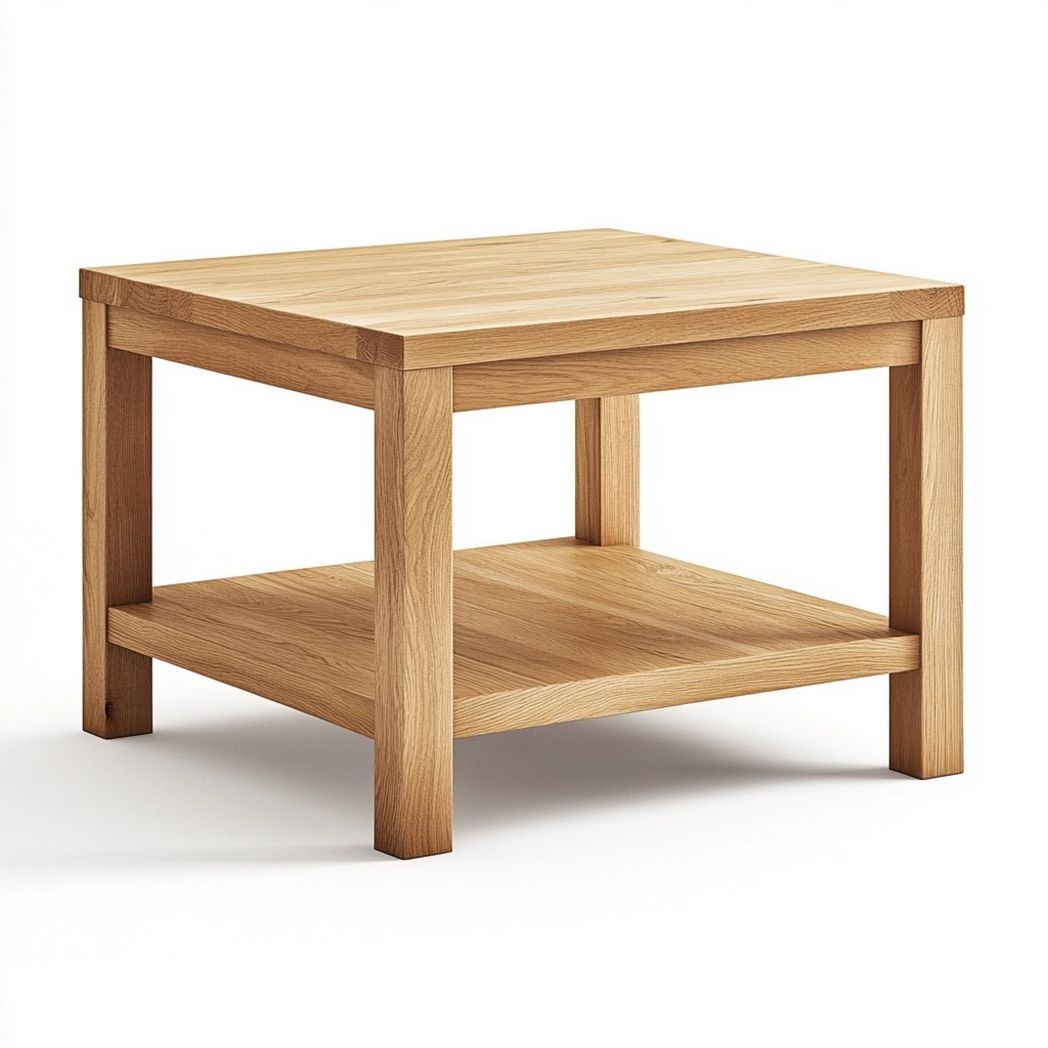 Table Basse Carrée en Chêne Massif avec Étagère 50x50x45 cm