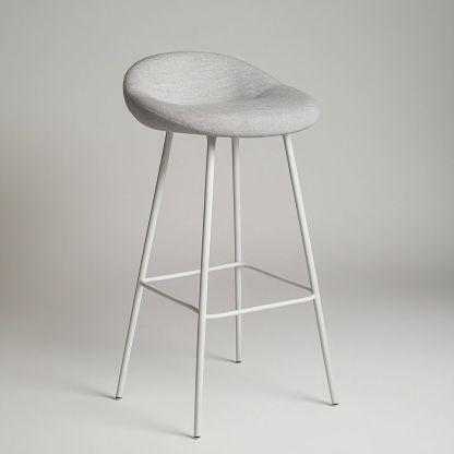 Tabouret de Bar Tissu Gris Clair Forme Arrondie Pieds Métal Blanc