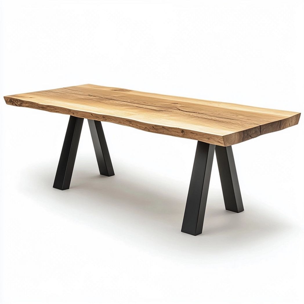 Table en Chêne Massif Rectangulaire 180x90x75 cm avec Pieds en Acier Noir