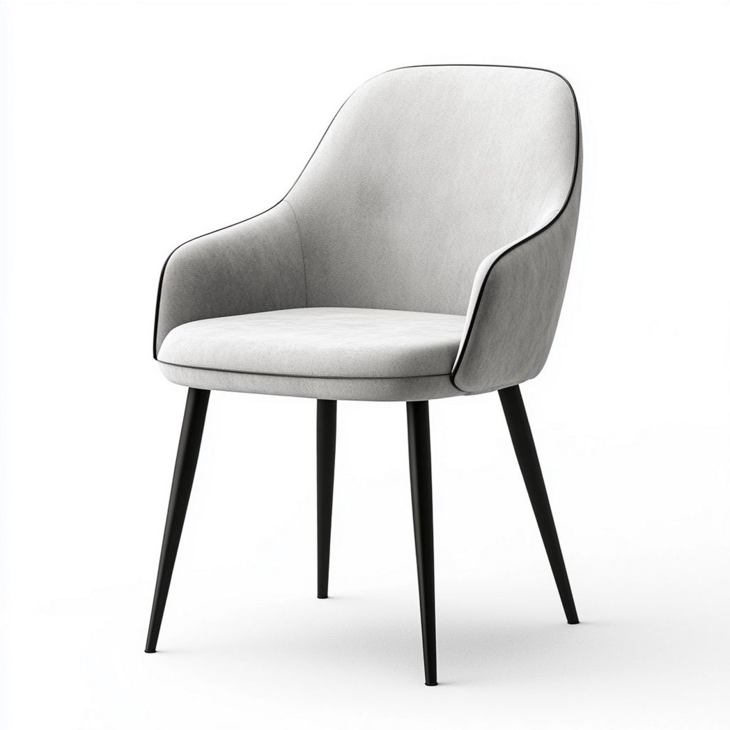 Chaise de salle à manger moderne en tissu gris avec pieds en métal noir