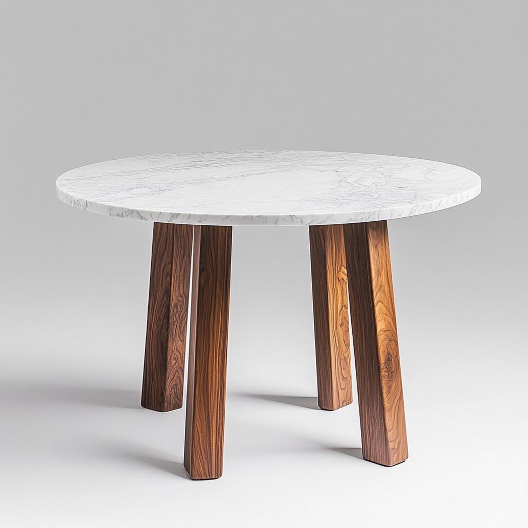 Table à Manger Ronde en Marbre Blanc et Bois
