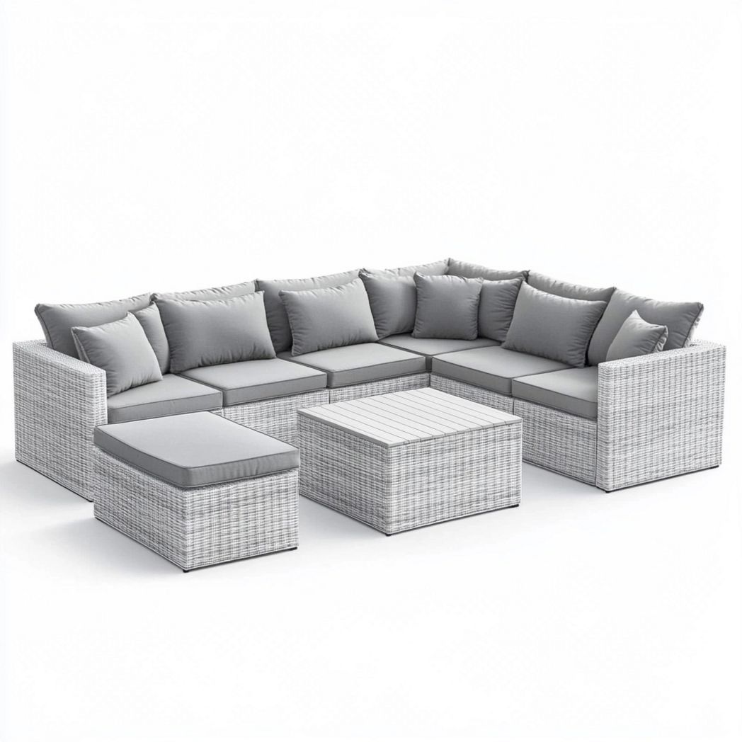 Salon de jardin modulable en résine tressée 6 places