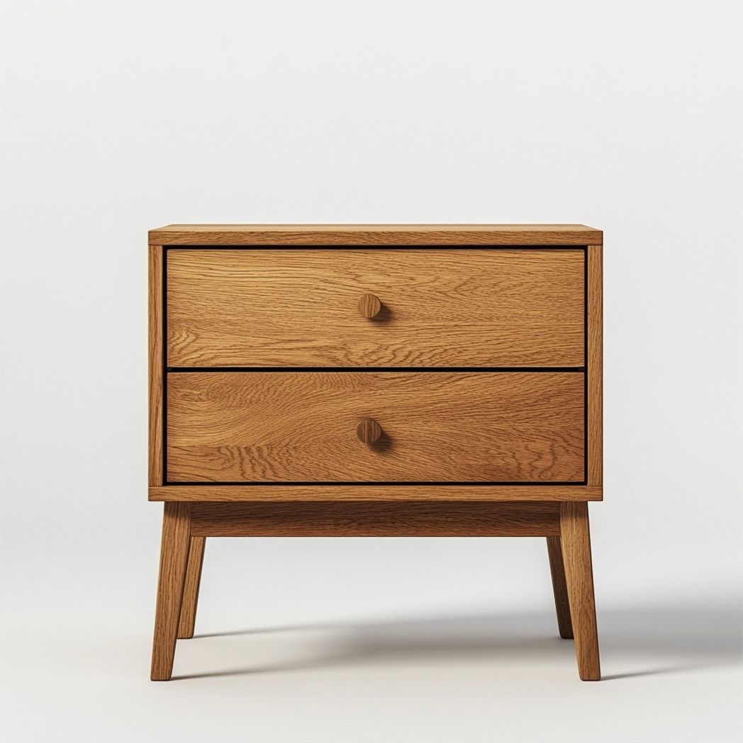 Table de Chevet en Chêne Massif 2 Tiroirs 60x40x50 cm