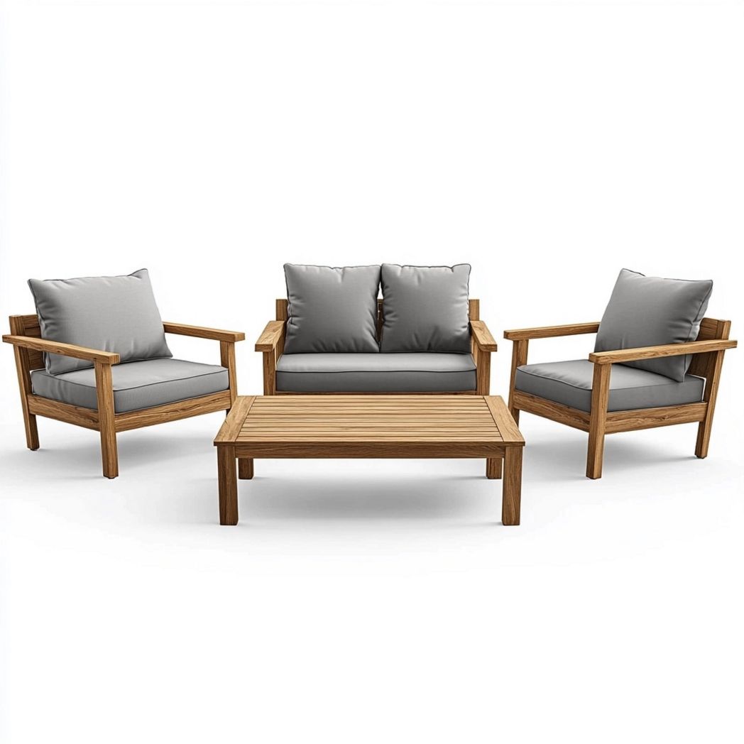 Ensemble de salon d'extérieur en bois 4 pièces