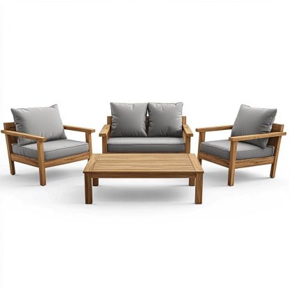 Ensemble de salon d'extérieur en bois 4 pièces