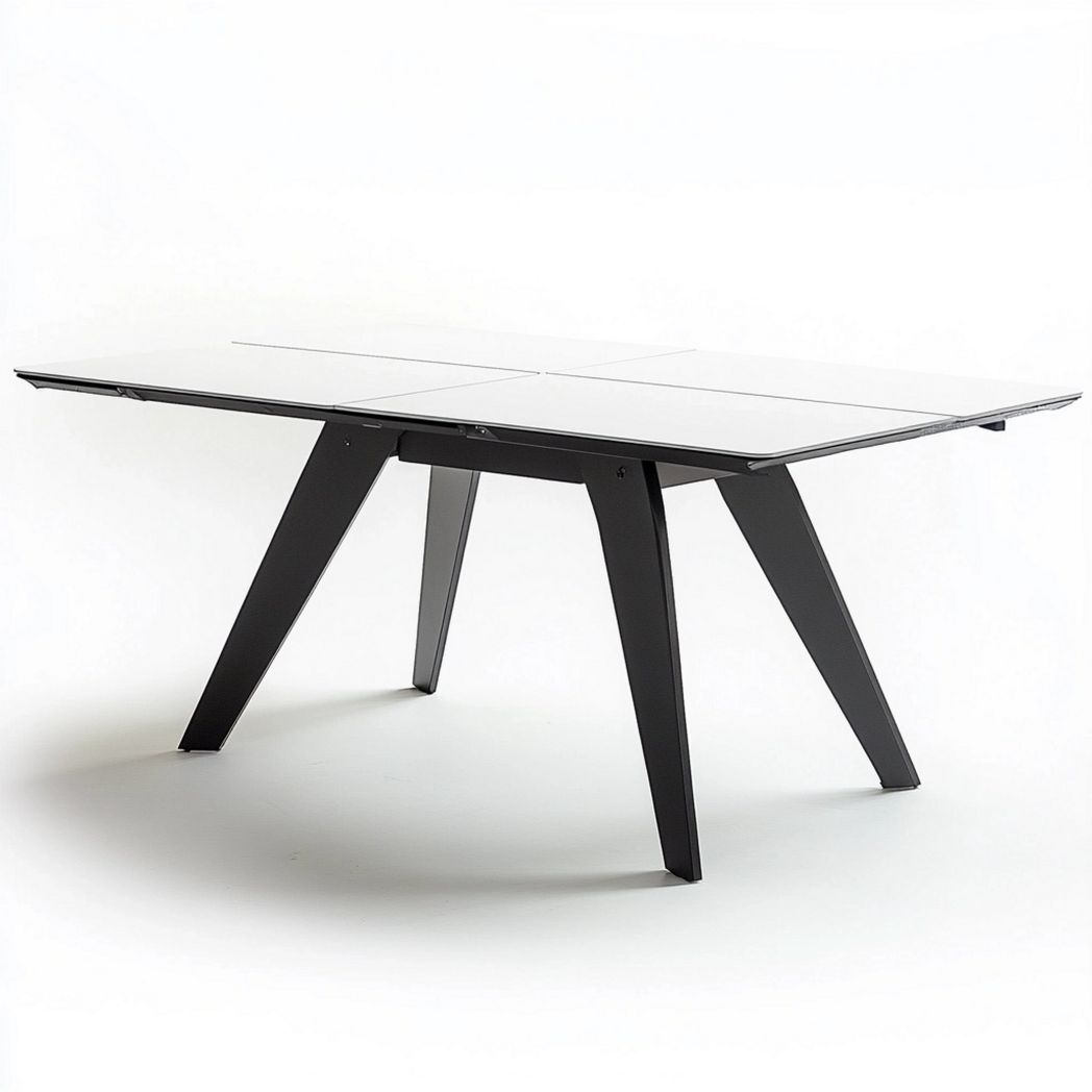 Table à manger extensible verre trempé blanc/noir acier 180x90x75 cm