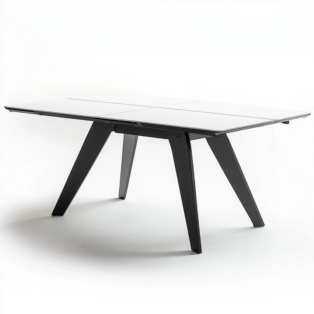Table à manger extensible verre trempé blanc/noir acier 180x90x75 cm