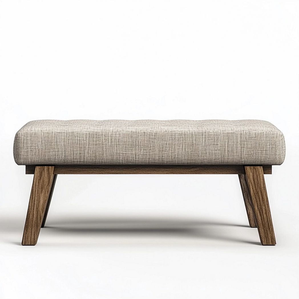 Banc rembourré rectangulaire en tissu polyester et bois de noyer 100x40x45 cm gris