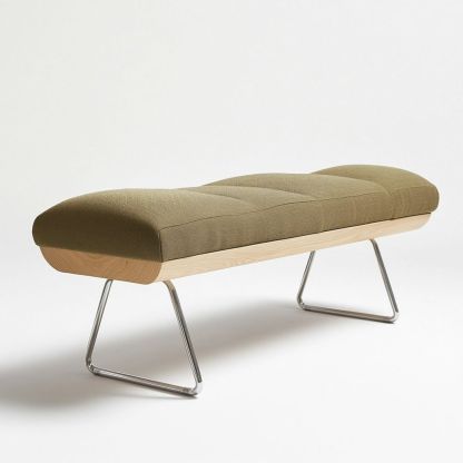 Banc en Tissu avec Pieds Métalliques et Structure en Bois, 120 cm, Brun