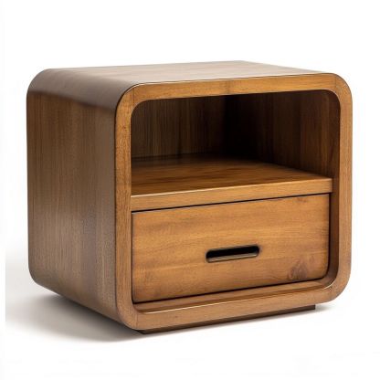 Table de Chevet en Bois de Noyer avec 1 Tiroir et Étagère