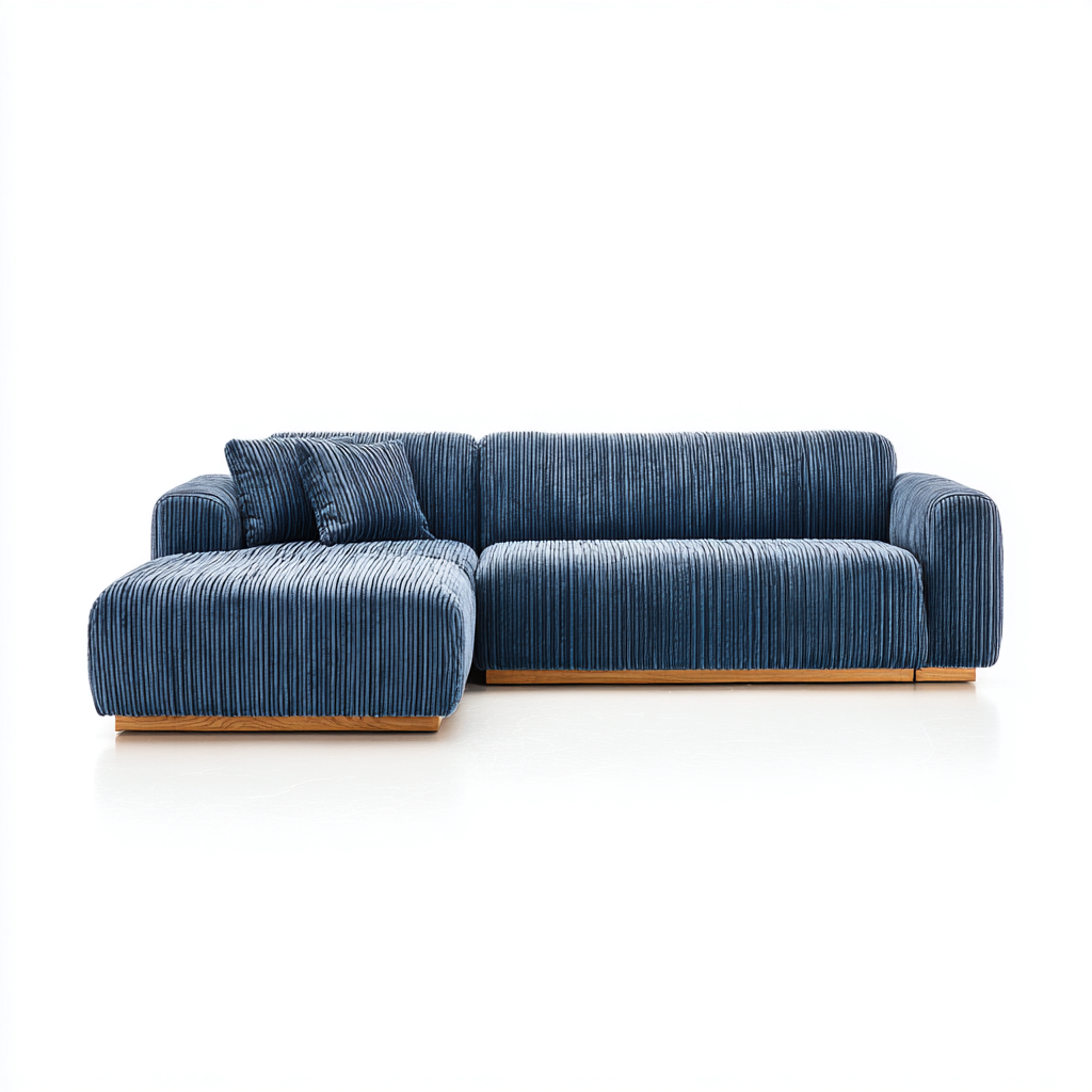 Ecksofa Cordstoff 255x165x78 cm - Dunkelblau - Modernes Minimalistisches Design - Für Wohnzimmer-Domainota