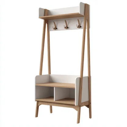 Garderobenständer Holz 85x35x170 cm - Eiche - Weiß - mit Ablagefächern und Haken - für Eingangsbereich - modernes skandinavisches Design-Domainota