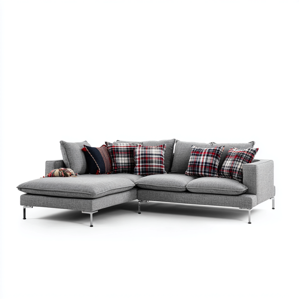 Ecksofa Stoff 255x165x82 cm - Hellgrau - Modernes Design mit Karokissen - Für Wohnzimmer-Domainota