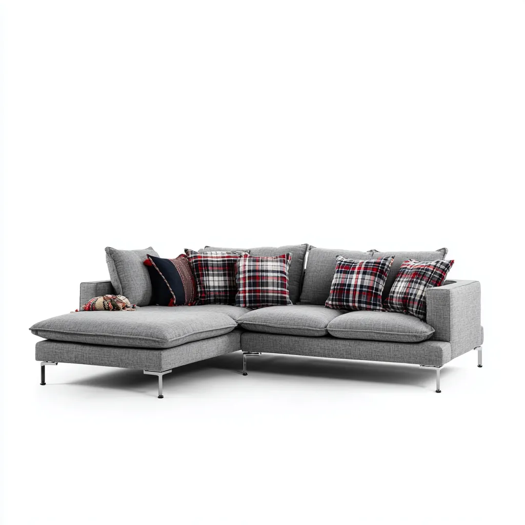 Ecksofa Stoff 255x165x82 cm - Hellgrau - Modernes Design mit Karokissen - Für Wohnzimmer-Domainota