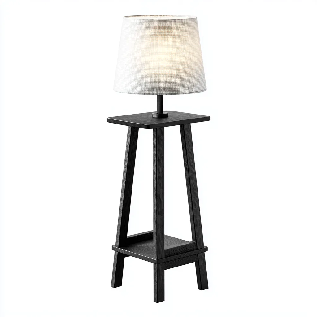 Stehlampe mit integriertem Tisch - Holz - Textil - 40x40x140 cm - Schwarz - Weiß - Modernes Design für Wohnzimmer - Schlafzimmer-Domainota