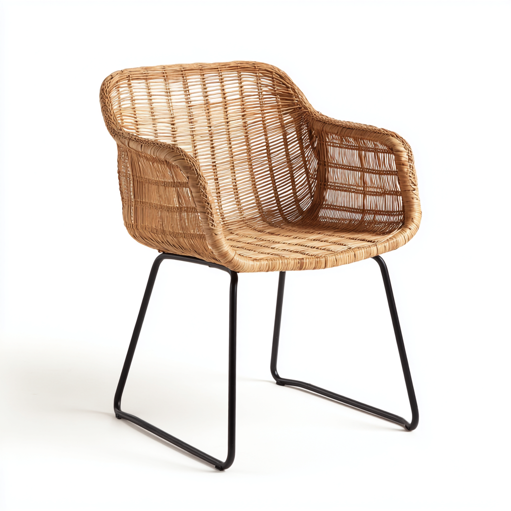 Gartenstuhl 60x58x83 cm - Rattan und Metall - natur - schwarz - ergonomisch - wetterfest für den Außenbereich-Domainota