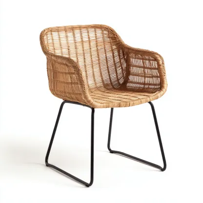 Gartenstuhl 60x58x83 cm - Rattan und Metall - natur - schwarz - ergonomisch - wetterfest für den Außenbereich-Domainota