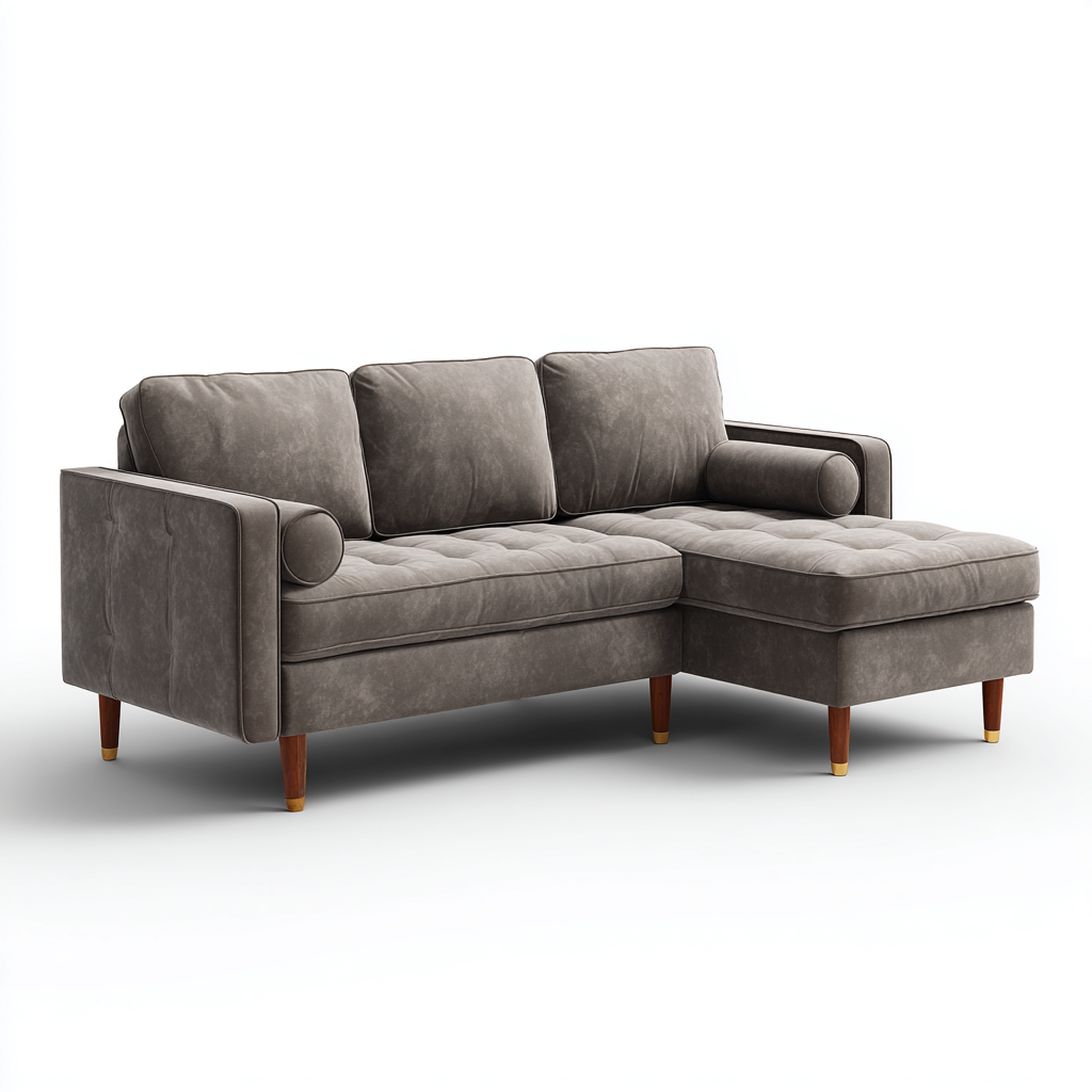 Ecksofa Kunstleder 235x155x83 cm - Graubraun - Mid-Century Design - Für Wohnzimmer-Domainota