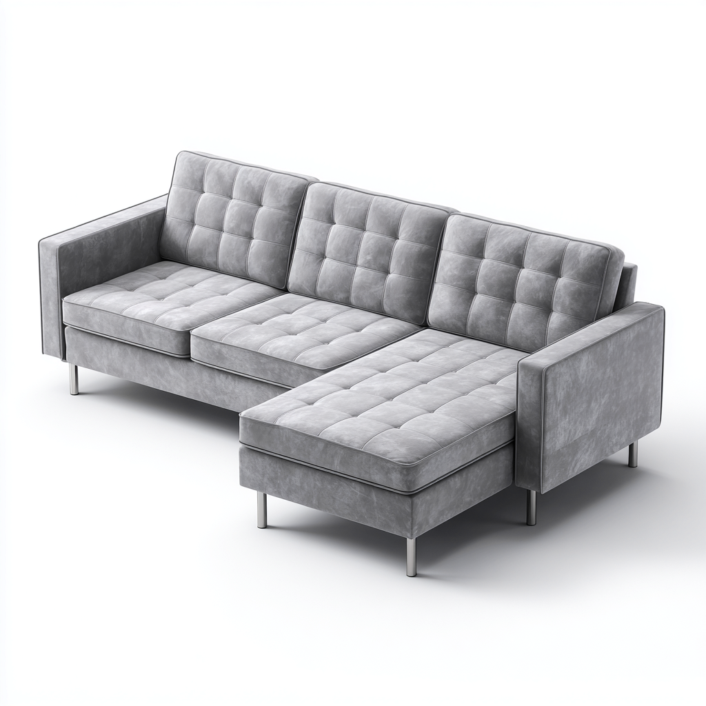 Ecksofa Samt 248x160x85 cm - Hellgrau - Modernes Design - Für Wohnzimmer-Domainota