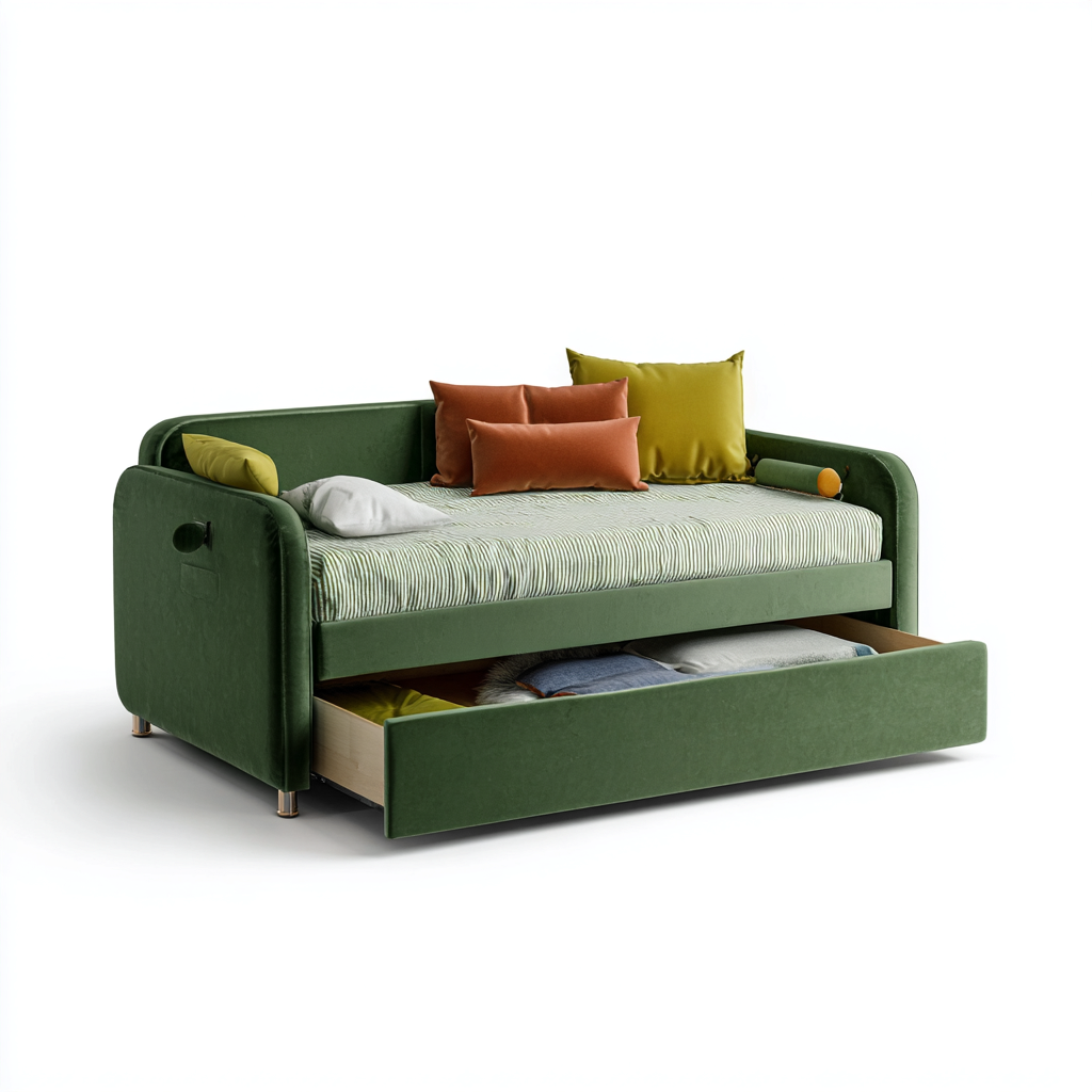 Schlafsofa-Samt-Holz-205x95x85 cm-Grün-für Schlafzimmer-Modernes Design-Mit Stauraum-Domainota