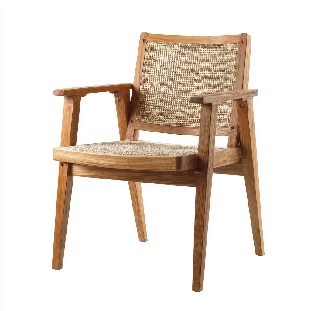 Gartenstuhl 58x60x82 cm - Teakholz und Rattan - natur - mit Armlehnen - klassisches Design für den Außenbereich-Domainota