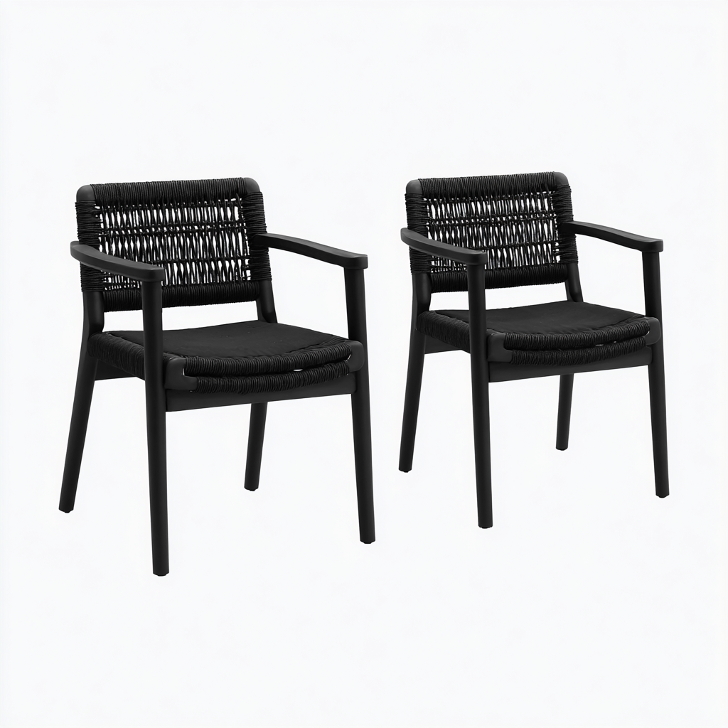 Gartenstuhl-Set 2 Stück 55x60x83 cm - Polyrattan und Aluminium - schwarz - mit Armlehnen - modernes Design für den Außenbereich-Domainota