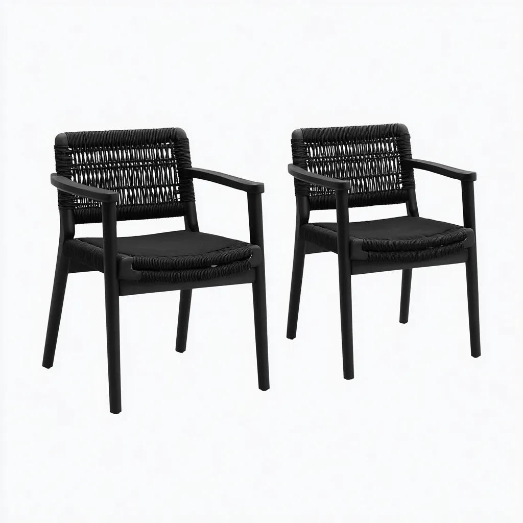 Gartenstuhl-Set 2 Stück 55x60x83 cm - Polyrattan und Aluminium - schwarz - mit Armlehnen - modernes Design für den Außenbereich-Domainota