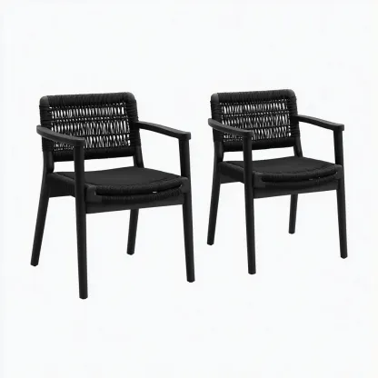 Gartenstuhl-Set 2 Stück 55x60x83 cm - Polyrattan und Aluminium - schwarz - mit Armlehnen - modernes Design für den Außenbereich-Domainota