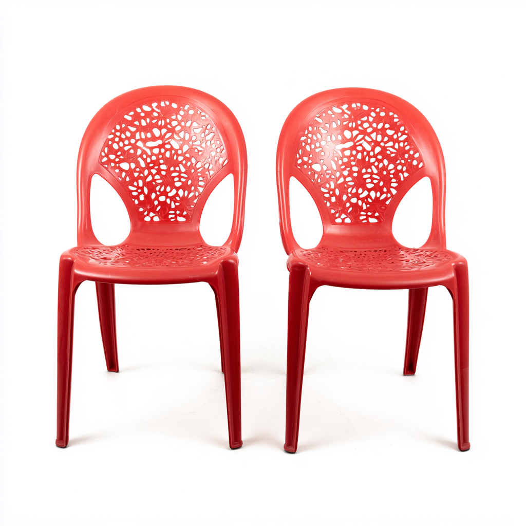 Gartenstuhl Set 2 Stück 55x58x84 cm - Kunststoff - rot - geeignet für den Außenbereich - modernes Blumenausschnitt-Design-Domainota