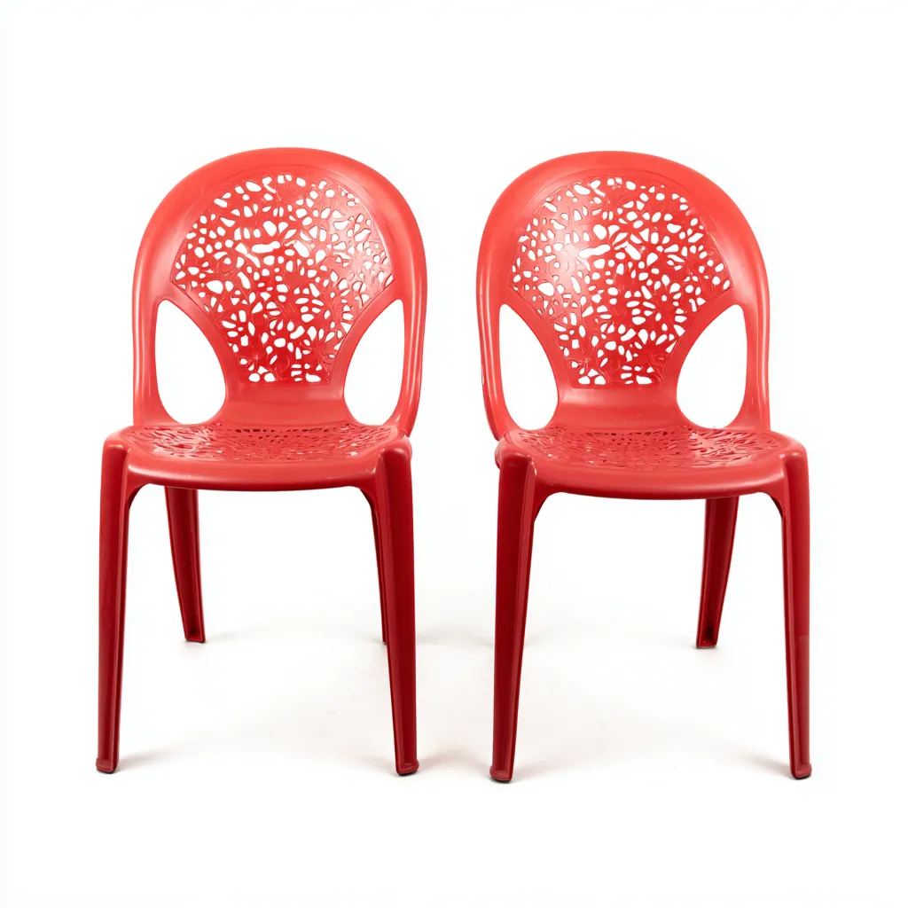 Gartenstuhl Set 2 Stück 55x58x84 cm - Kunststoff - rot - geeignet für den Außenbereich - modernes Blumenausschnitt-Design-Domainota