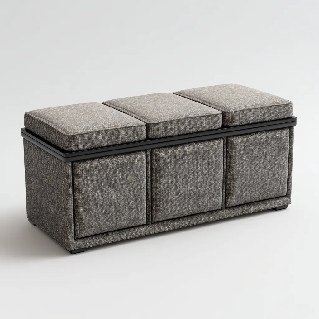 Eingangsbank Stoff 100x40x48 cm - grau - modernes Design mit Stauraum für Flur-Domainota