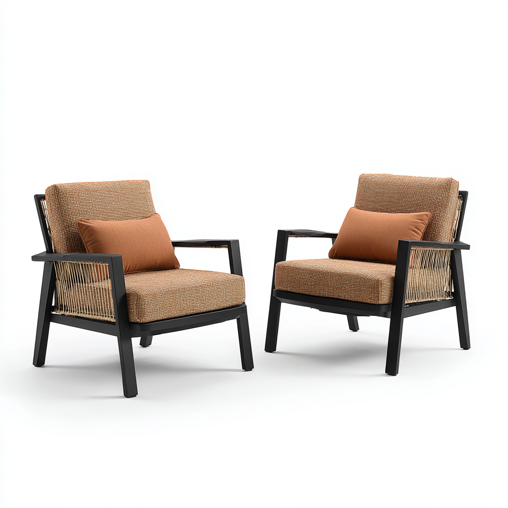 Gartenstuhl-Set 2 Stück 68x72x86 cm - Aluminium und Polyrattan - braun - mit Sitz- und Rückenkissen - modernes Design für den Außenbereich-Domainota