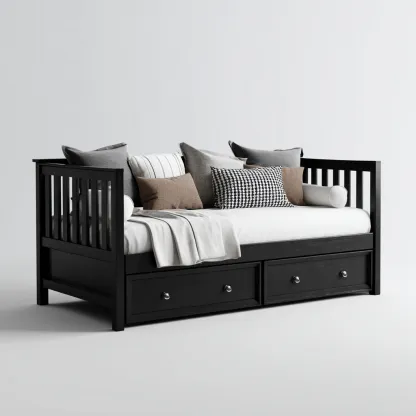 Schlafsofa-Massivholz-210x100x90 cm-Schwarz-für Schlafzimmer-Modernes Design-Mit Stauraum-Domainota