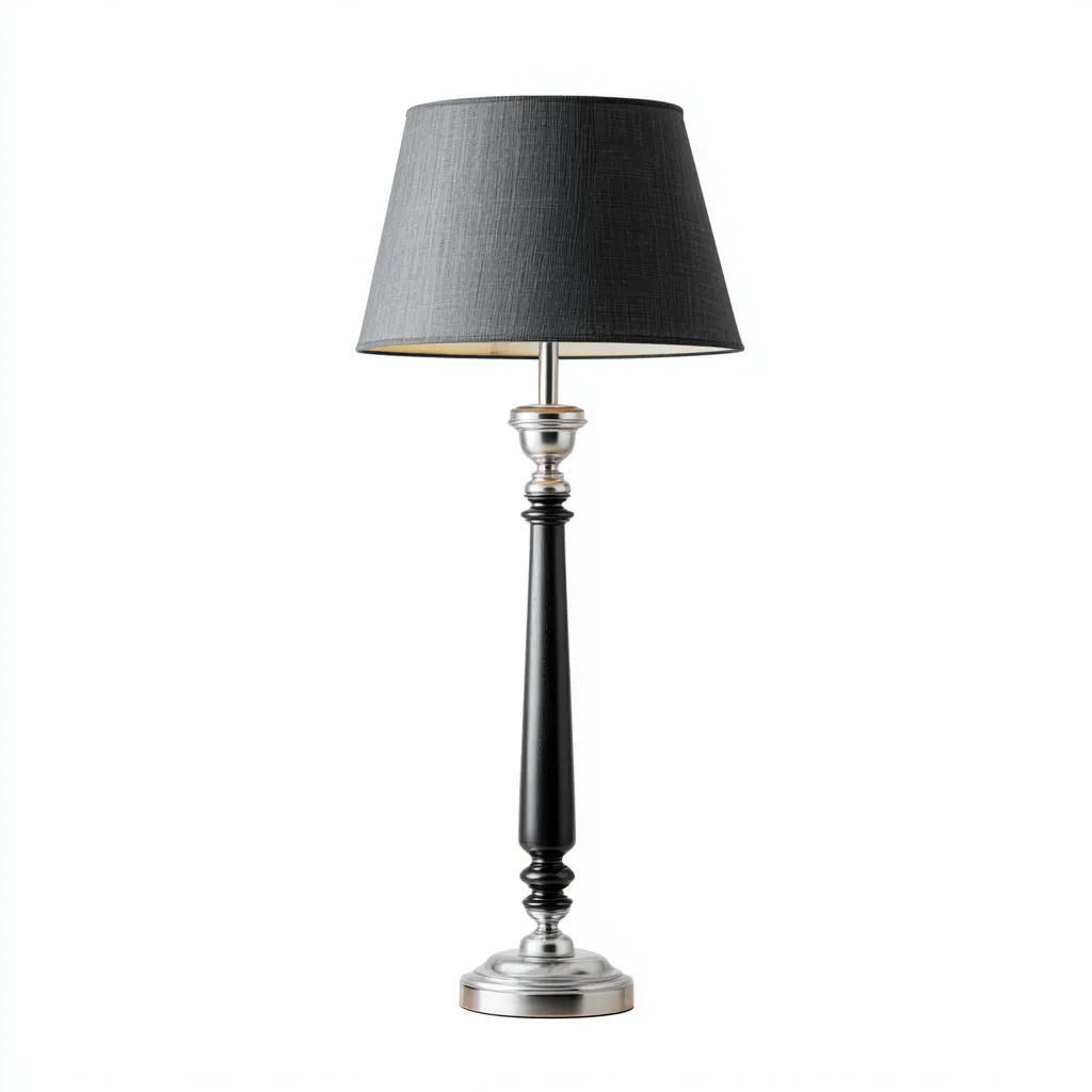 Stehlampe - Metall - Holz - Textil - 30x30x155 cm - Schwarz - Silber - Grau - Klassisches Design für Wohnzimmer - Schlafzimmer-Domainota