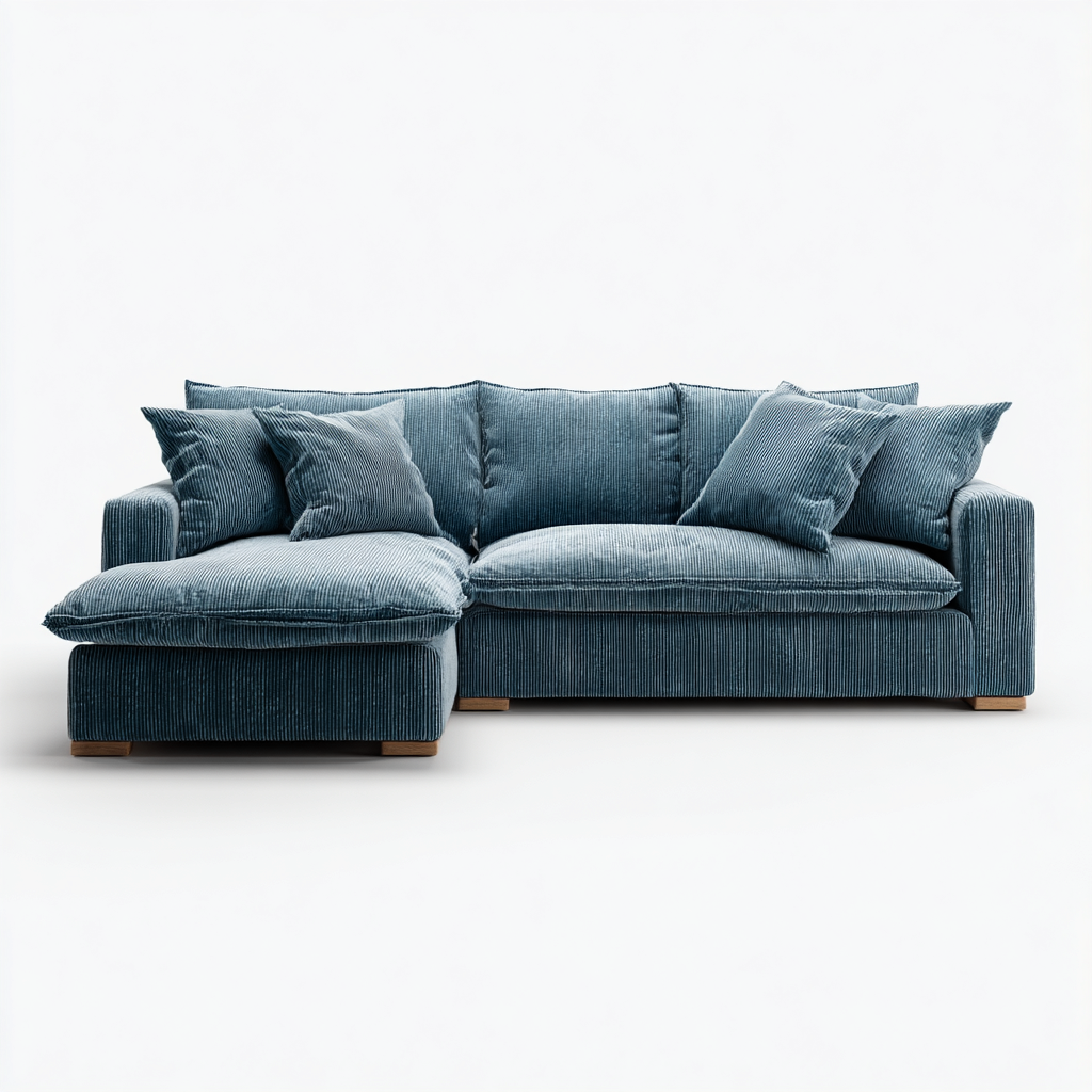 Ecksofa Cordstoff 255x160x85 cm - Hellblau - Modernes Design - Für Wohnzimmer-Domainota