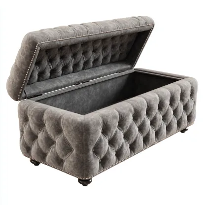 Eingangsbank Samt 110x45x50 cm - dunkelgrau - geeignet für Flur - Chesterfield Design mit Stauraum-Domainota