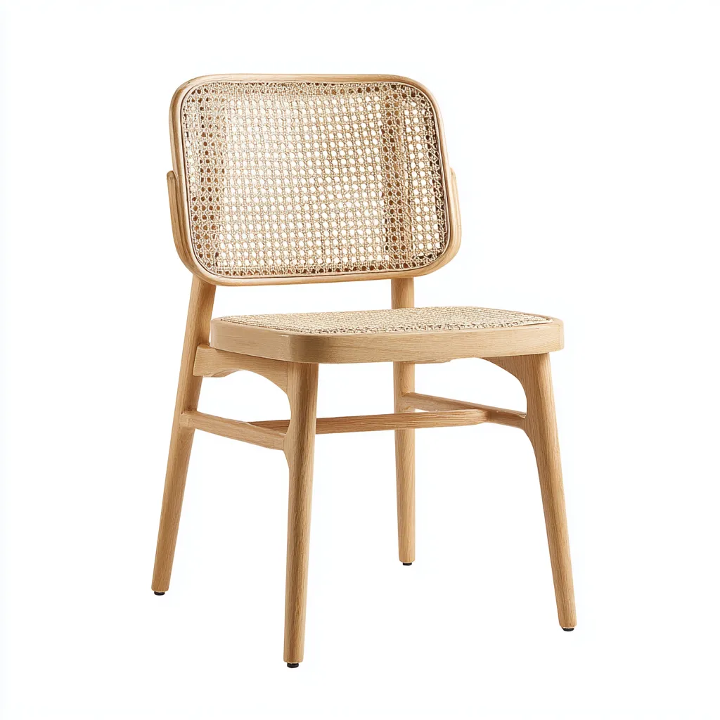 Gartenstuhl 55x57x80 cm - Massivholz und Rattan - natur - ohne Armlehnen - minimalistisches Design für den Außenbereich-Domainota