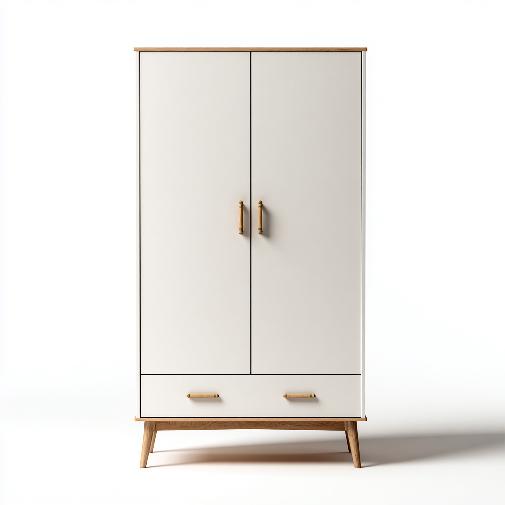 Kleiderschrank Holz 100x50x170 cm - weiß - natur - für Schlafzimmer mit Schublade und modernem skandinavischem Design-Domainota