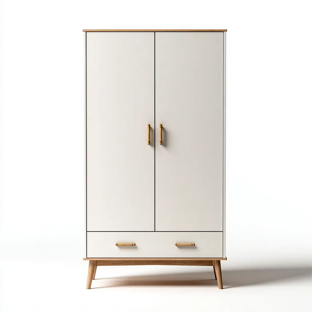 Kleiderschrank Holz 100x50x170 cm - weiß - natur - für Schlafzimmer mit Schublade und modernem skandinavischem Design-Domainota