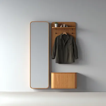 Garderobenständer Holz 100x25x190 cm - naturfarben - mit Spiegel - für Eingangsbereich - modernes Design-Domainota