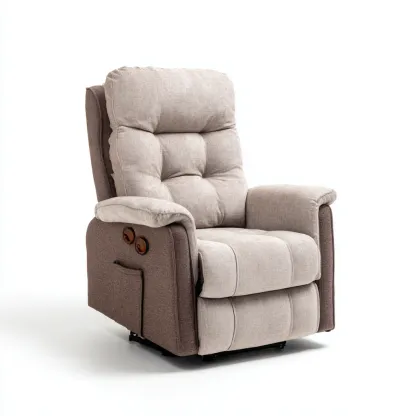 Liegesessel Stoff 95x90x105 cm - Beige - Braun - Ergonomisches Design mit gepolsterten Armlehnen und Relaxfunktion - Für Wohnzimmer-Domainota