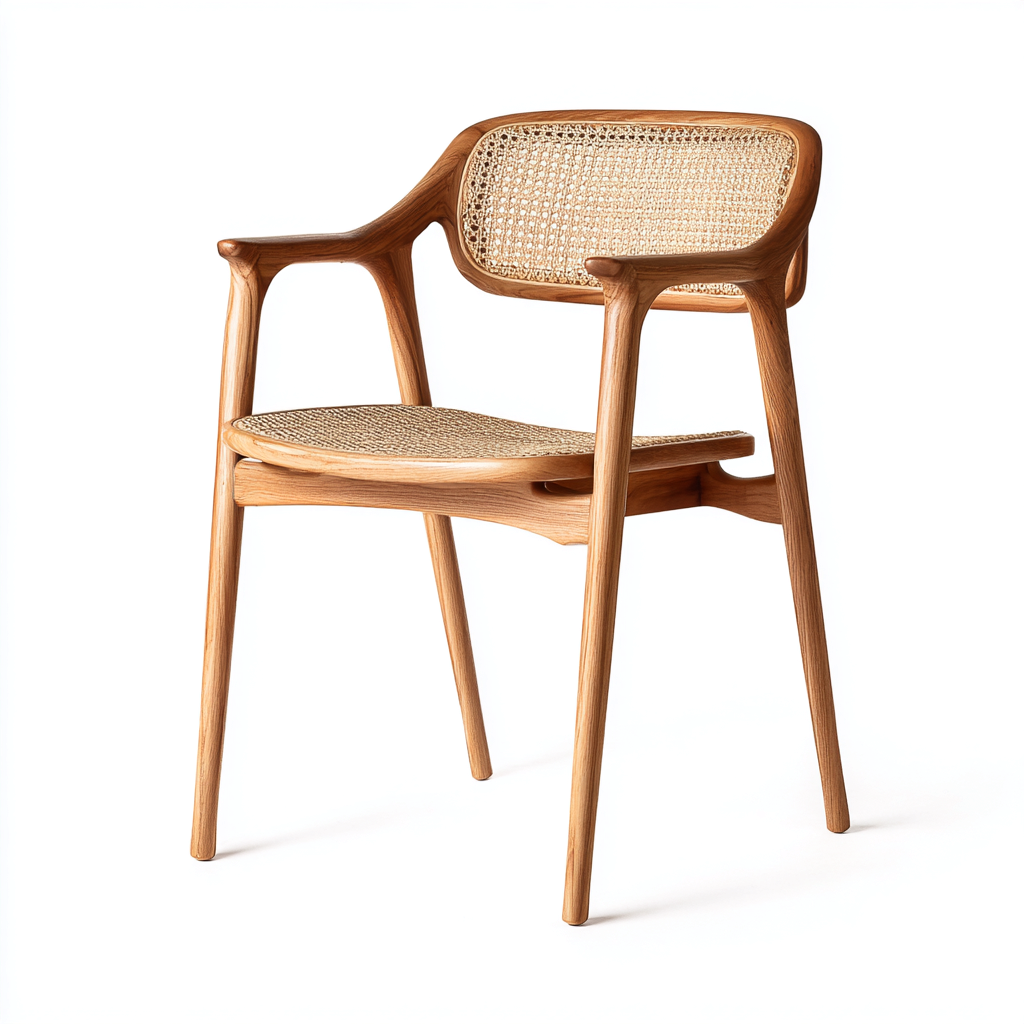 Gartenstuhl 57x59x81 cm - Massivholz und Rattan - natur - mit Armlehnen - skandinavisches Design für den Außenbereich-Domainota