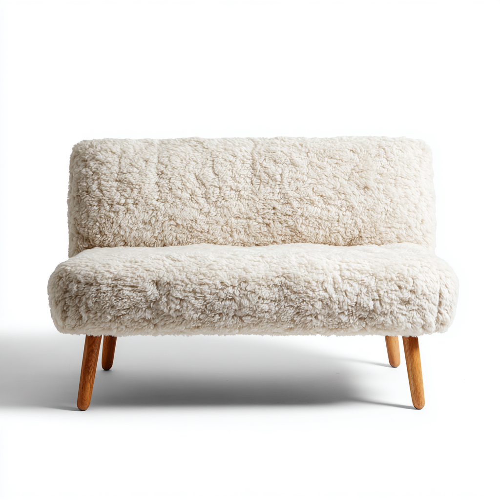 Gerades Sofa Kunstfellpolsterung 150x75x80 cm - cremeweiß - für Wohnzimmer - skandinavisches Design-Domainota