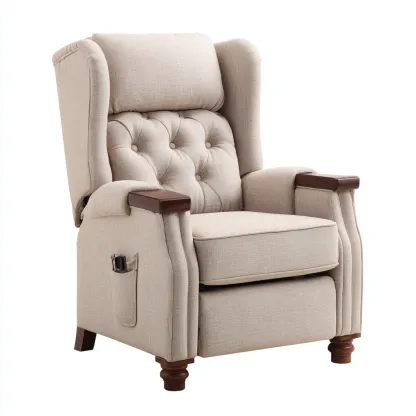 Liegesessel Stoff 96x88x108 cm - Beige - Chesterfield-Stil mit Holzarmlehnen und Knopfheftung - Für Wohnzimmer-Domainota